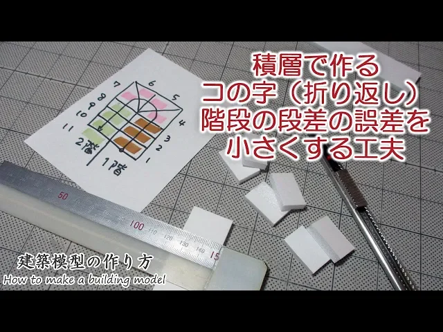 積層で作るコの字(折り返し)階段の段差の誤差を小さくする工夫【家づくりのための住宅模型】建築模型の作り方
